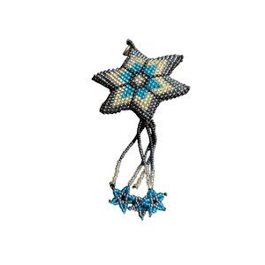 Handmade Beaded Star Ornament With Dangling Stars Design In Black Blue
